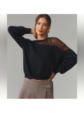 Anthropologie Maeve Black Sheer Mesh Yoke Top